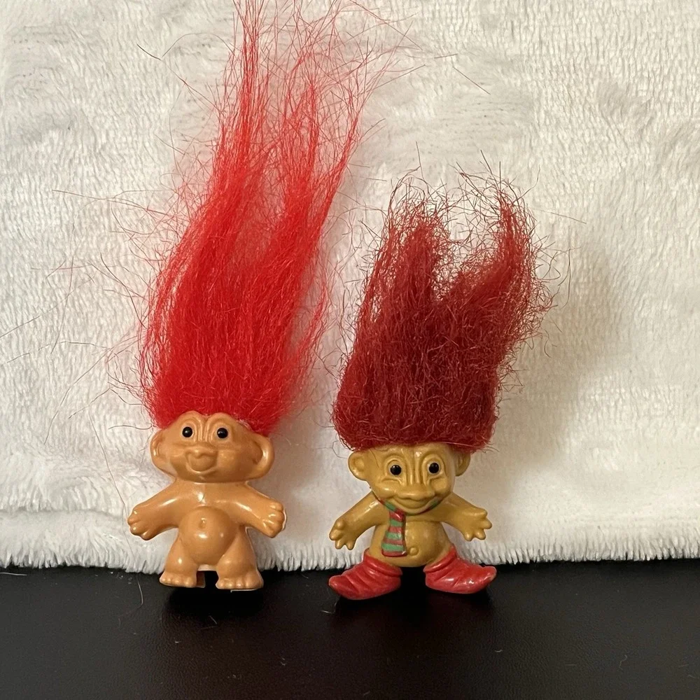 Vintage Troll Doll Pencil Toppers Red Hair RUSS Christmas Elf & Tiny Treasure
